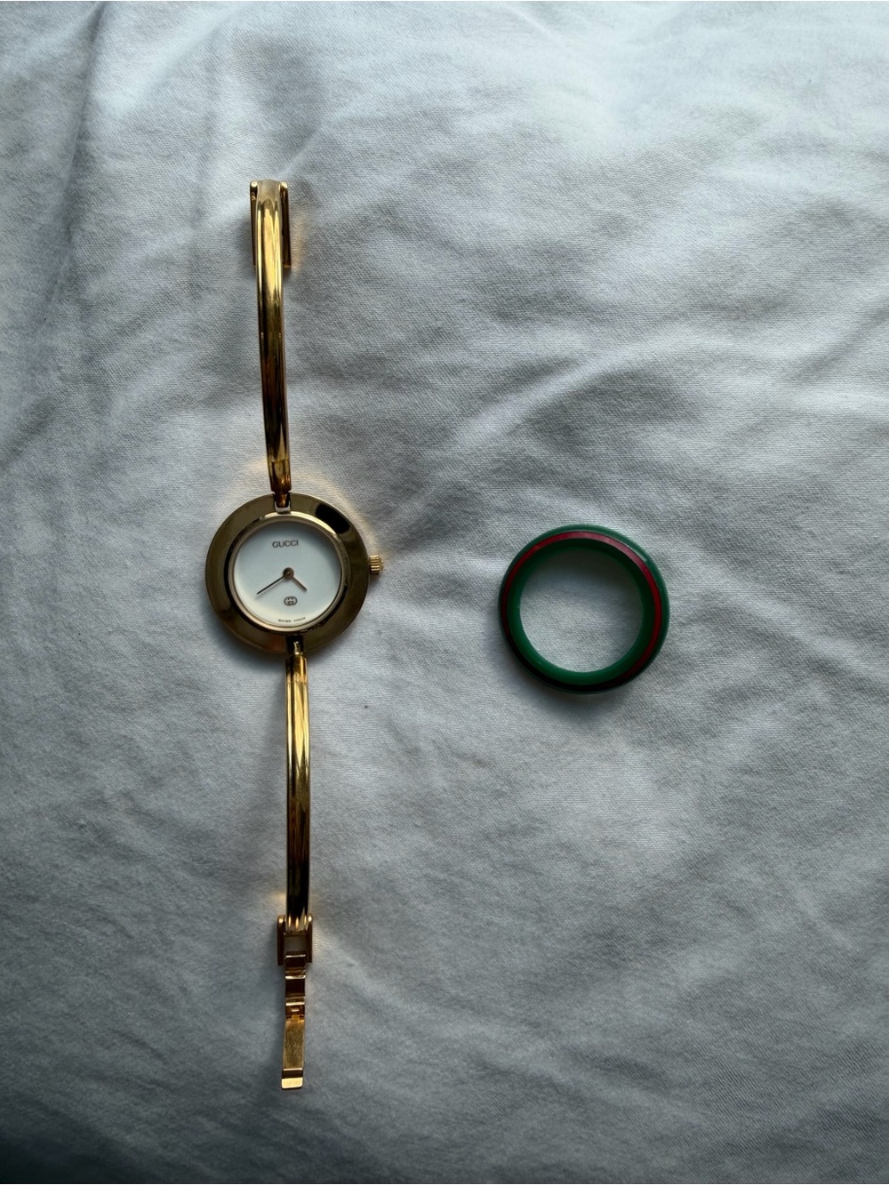 Gucci Gold Bangle Watch with Green and Red Enamel Bezel - Picture 2 of 9